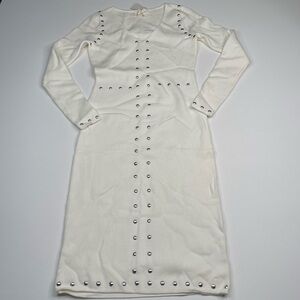 Bohme Sweater Dress Studded Ivory Cream V Neck Long Boho Quiet Luxury Date New